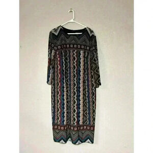 Liz Claiborne Geometric Print Midi Dress Multicolor Plus Size 18 Half Sleeve EUC